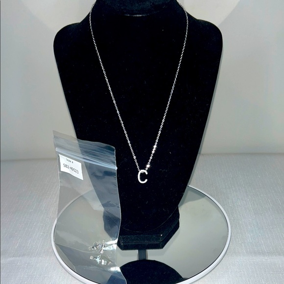 Jewelry - Silver Necklace with 'C' Pendant and Earrings | New